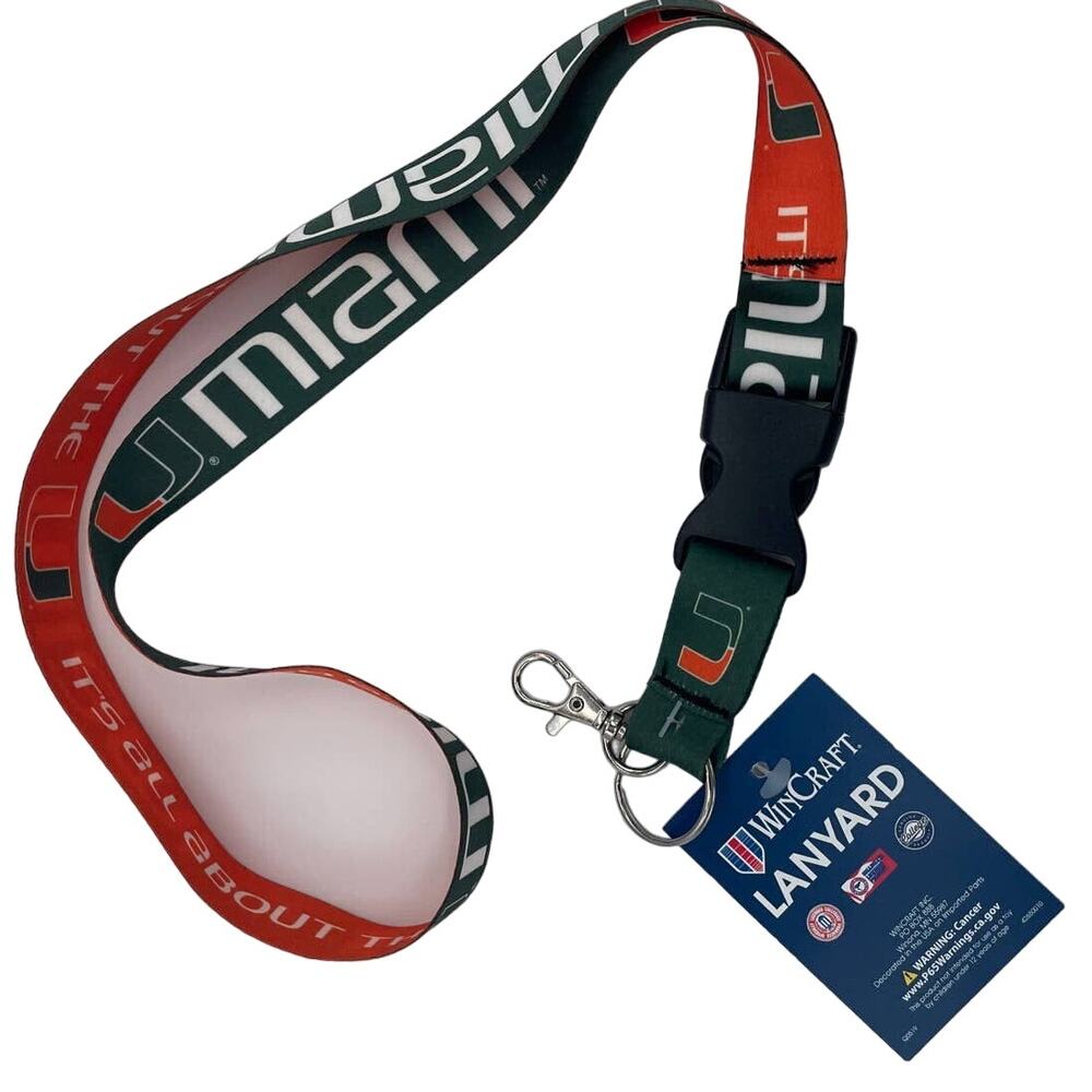 Miami Hurricanes Official Logo Lanyard Keychain - NCAA Licensed, Green & Orange